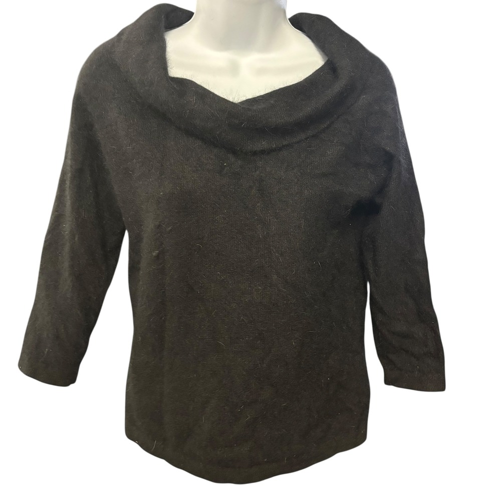 Hillard & Hanson Angora Blend Cowl Neck 3/4 Sleeve Sweater Top Black M